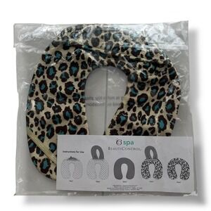 Spa BeautiControl Tan Aqua Leopard Print Plush Heating Pac Neck Pillow Cover NEW